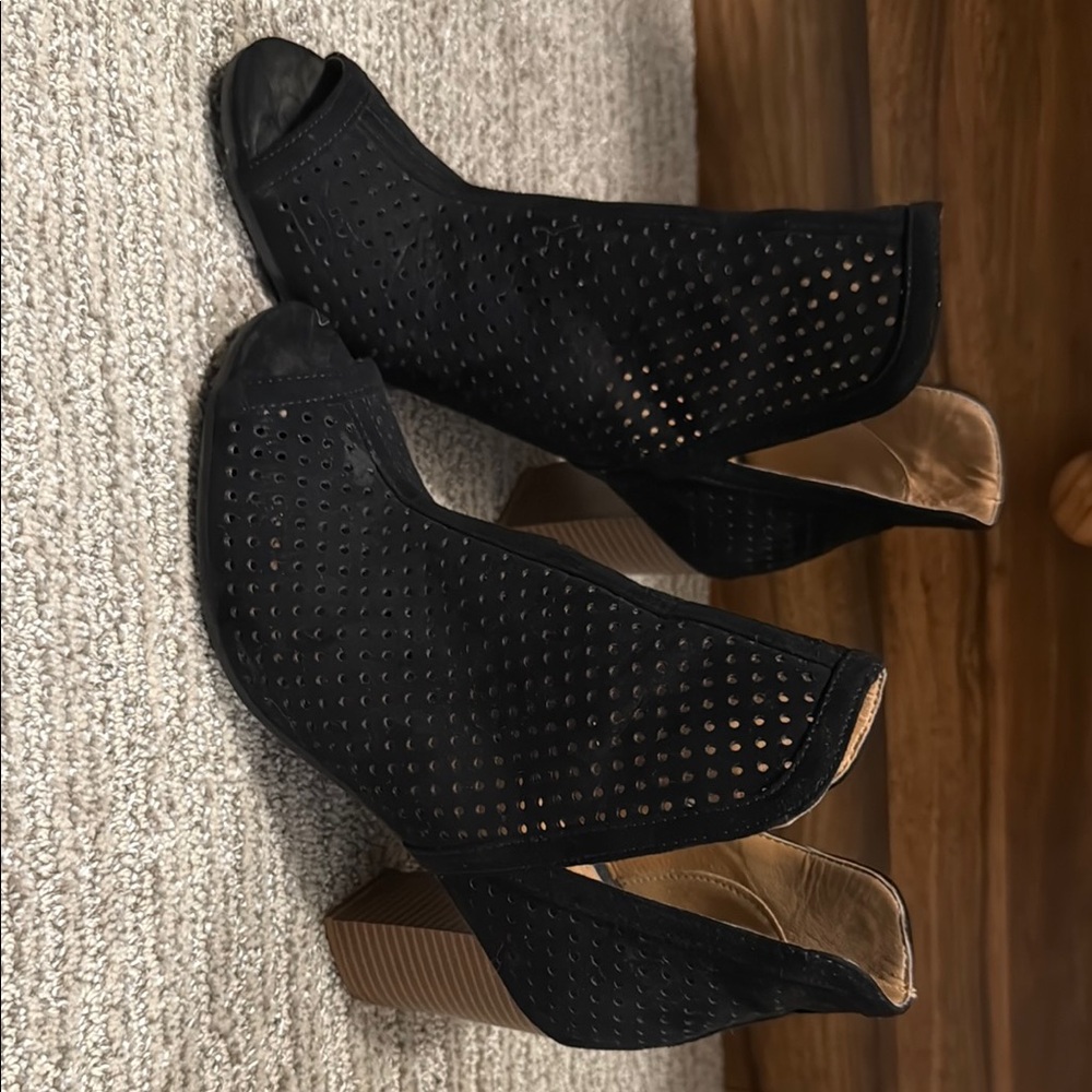 Black Peep-Toe Ankle Boots